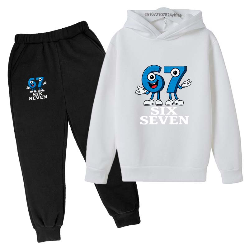 Six Seven Funny Number Print Kids Spring Autumn Casual 2pcs Hoodie+Pants Tracksuits 2-13 Years Boys Girls Daily Outfits Clothes