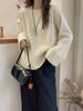 Women's European Style Rose Red Wool Sweater, 2026 Autumn/Winter, Loose Round Neck Knit Base Layer.