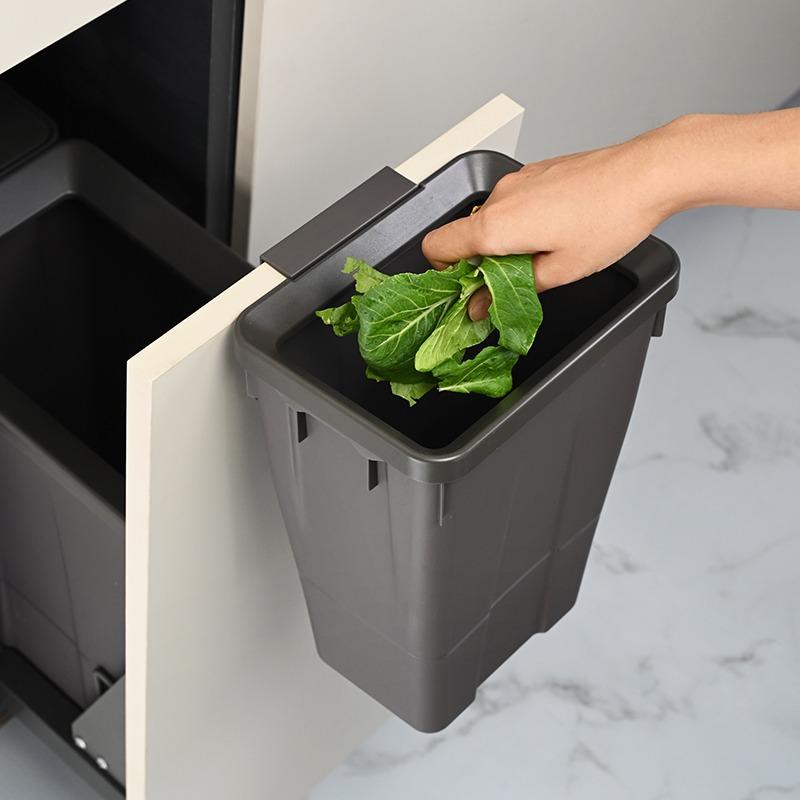 Kitchen Cabinet Embedded Trash Can Hidden Trash Bin Large Capacity Built In Litter Bin Rectangular Plastic Double Bucket Dustbin