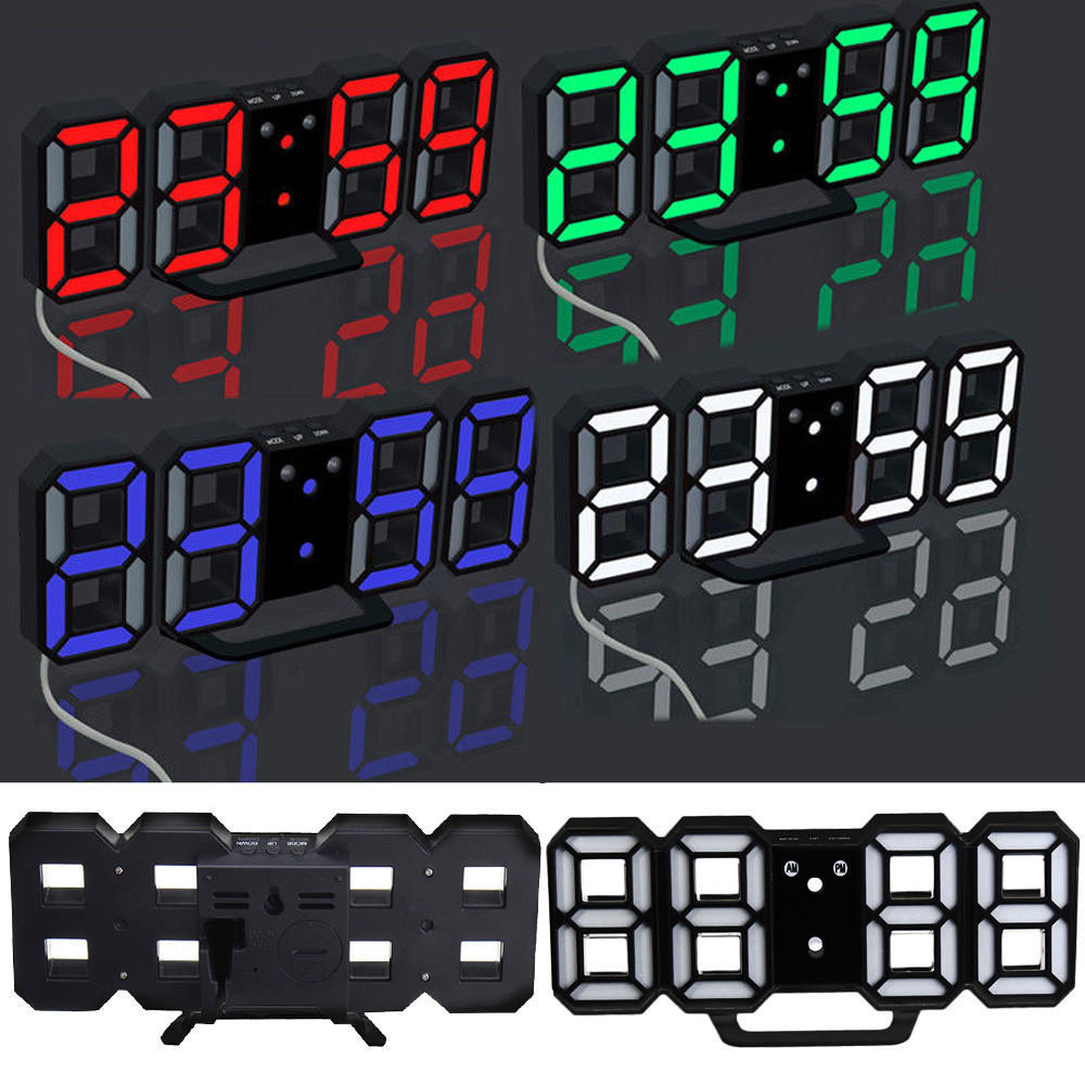 Modern Digital LED Table Desk Night Wall Clock Alarm Watch 24 or 12 Hour Display
