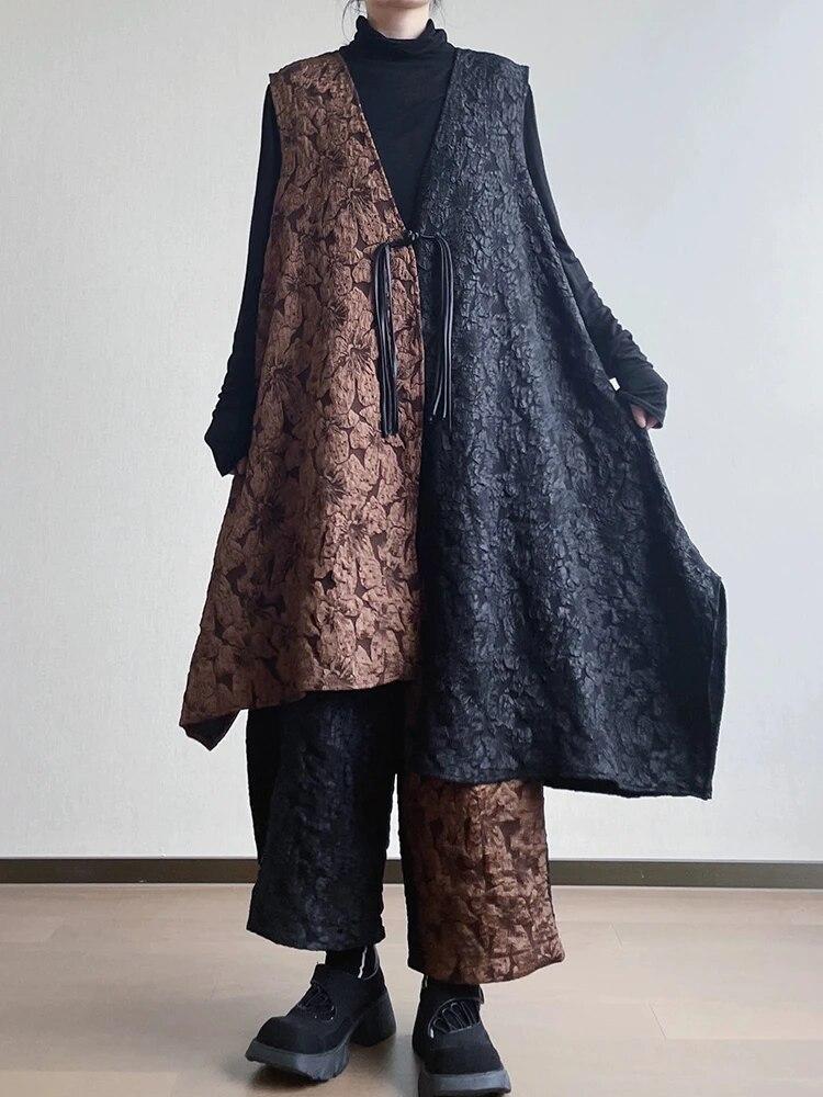 Xitao Volné Ležérní Dvoudílné sady Patchwork Nepravidelné Top Široké nohavice Dámské Soupravy ZZ0035