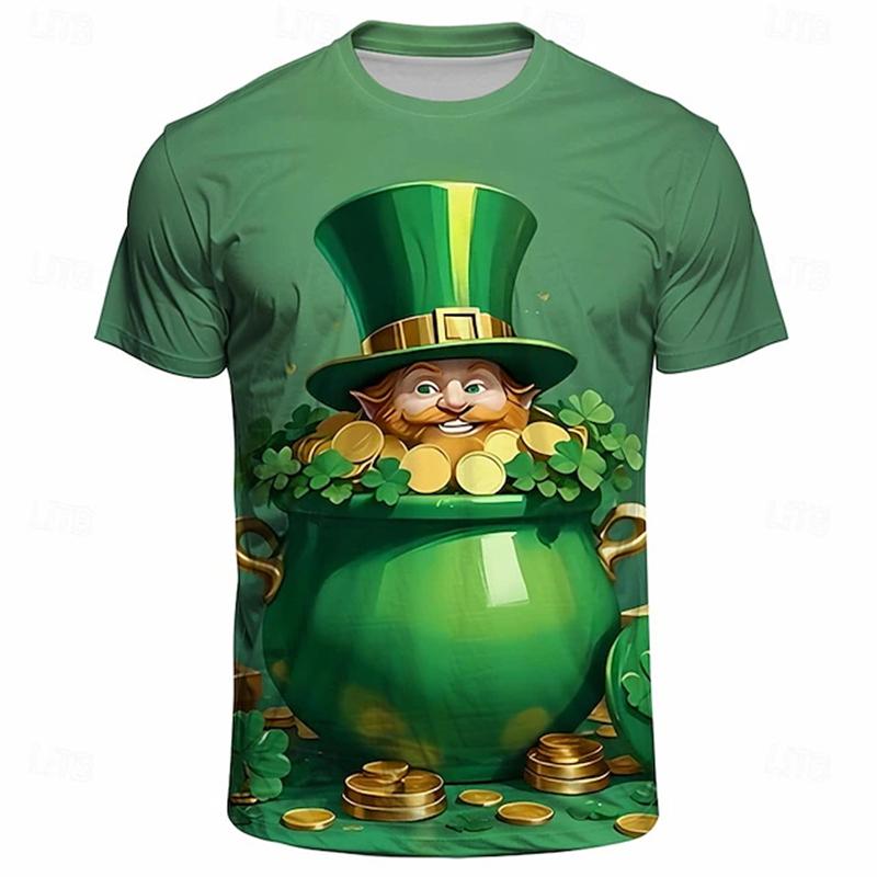 St irlandese. T-shirt Stampa 3D Trifoglio Fortunato a Quattro Foglie per Uomo Donna Estate Harajuku Verdi Magliette Oversize