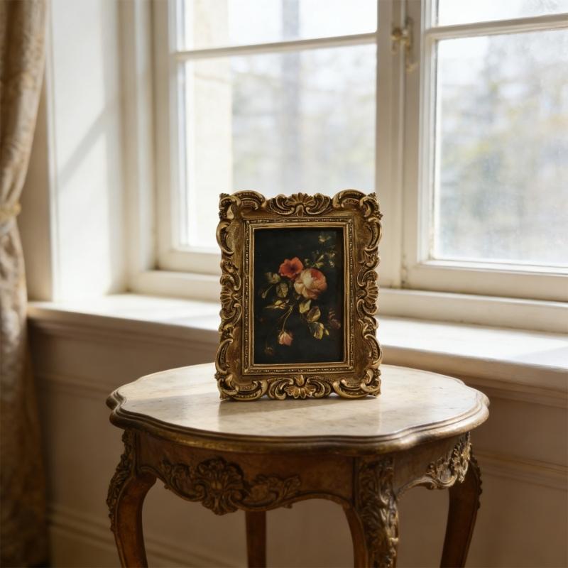 Beautiful Decorated Golden Resins Frame Including Stand And Hook For Photos And Creation