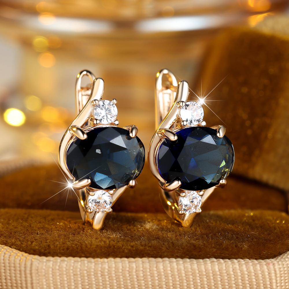 

Элегантные овальные серьги-капли с голубым цирконом для женщин, золотистого цвета, свадебные, для вечеринки, ювелирный подарок синий/золотой