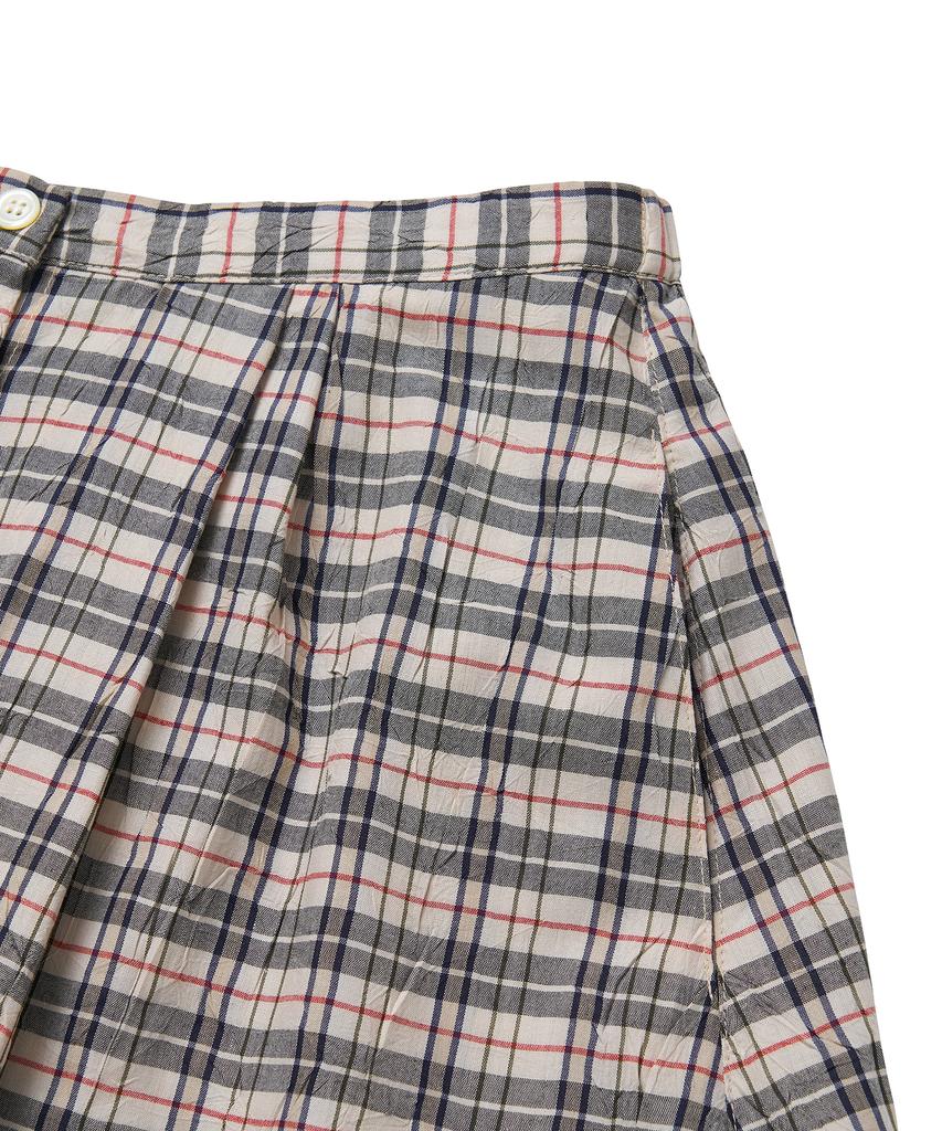 Cotton Bell Button Placket Flare Skirt - Ivory Check