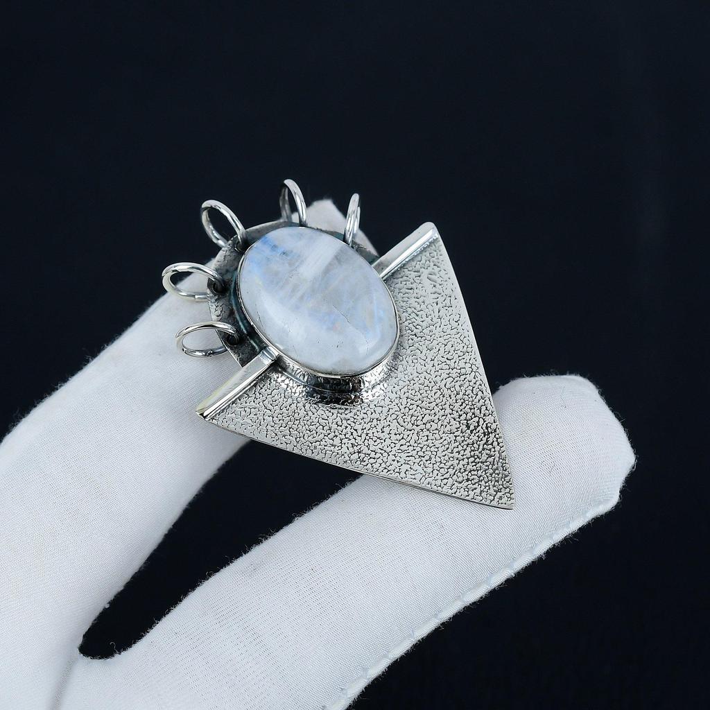 Natural Rainbow Moonstone Gemstone Silver Pendant In 925 Sterling Silver- Handmade Design, Everyday Wear Jewelry, Unique Pendant Father's Day Gift