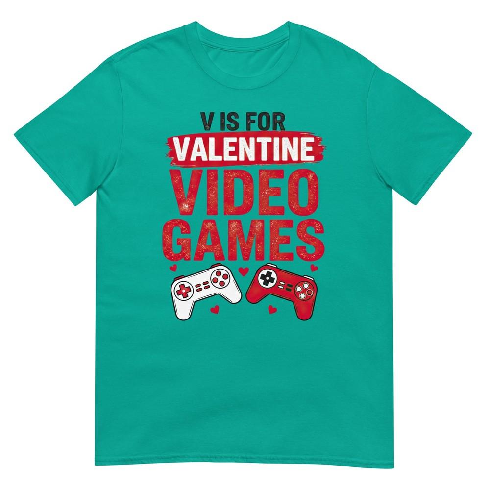V Is For Video Games Funny Valentines Gamer Boy Unisex Kids Tshirt