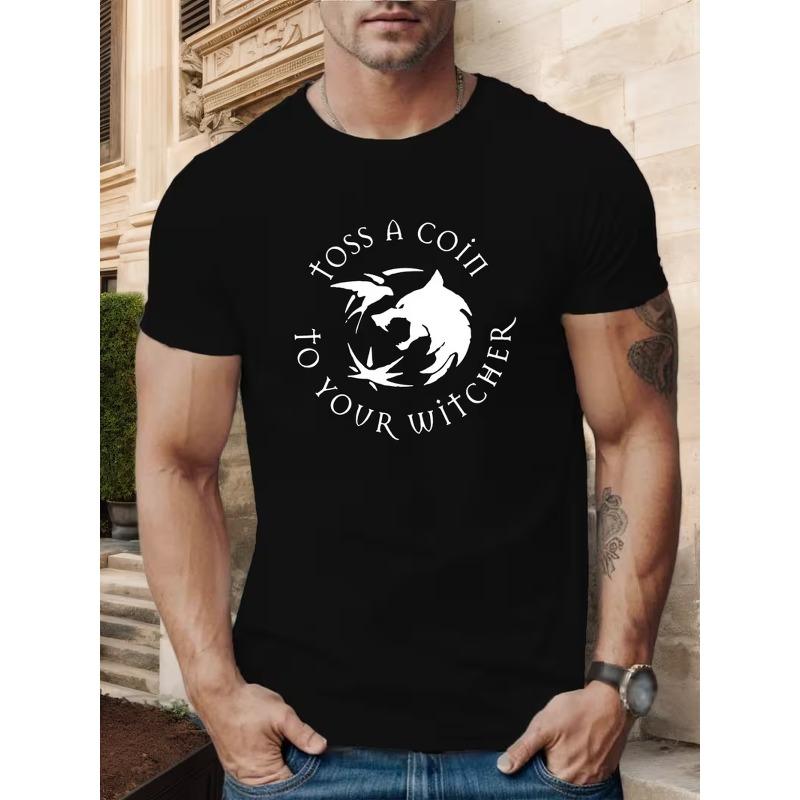 

Men S Toss a Coin T-Shirt | Casual Crew Neck, Short Sleeve, Regular Fit, Summer Essential, with White Print, Lightweight & Breathable Fabric 4XL чорний