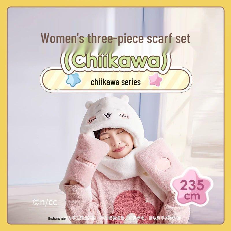 Chiikawa Jii Winter Plush Cartoon Hat & Scarf Set for Girls
