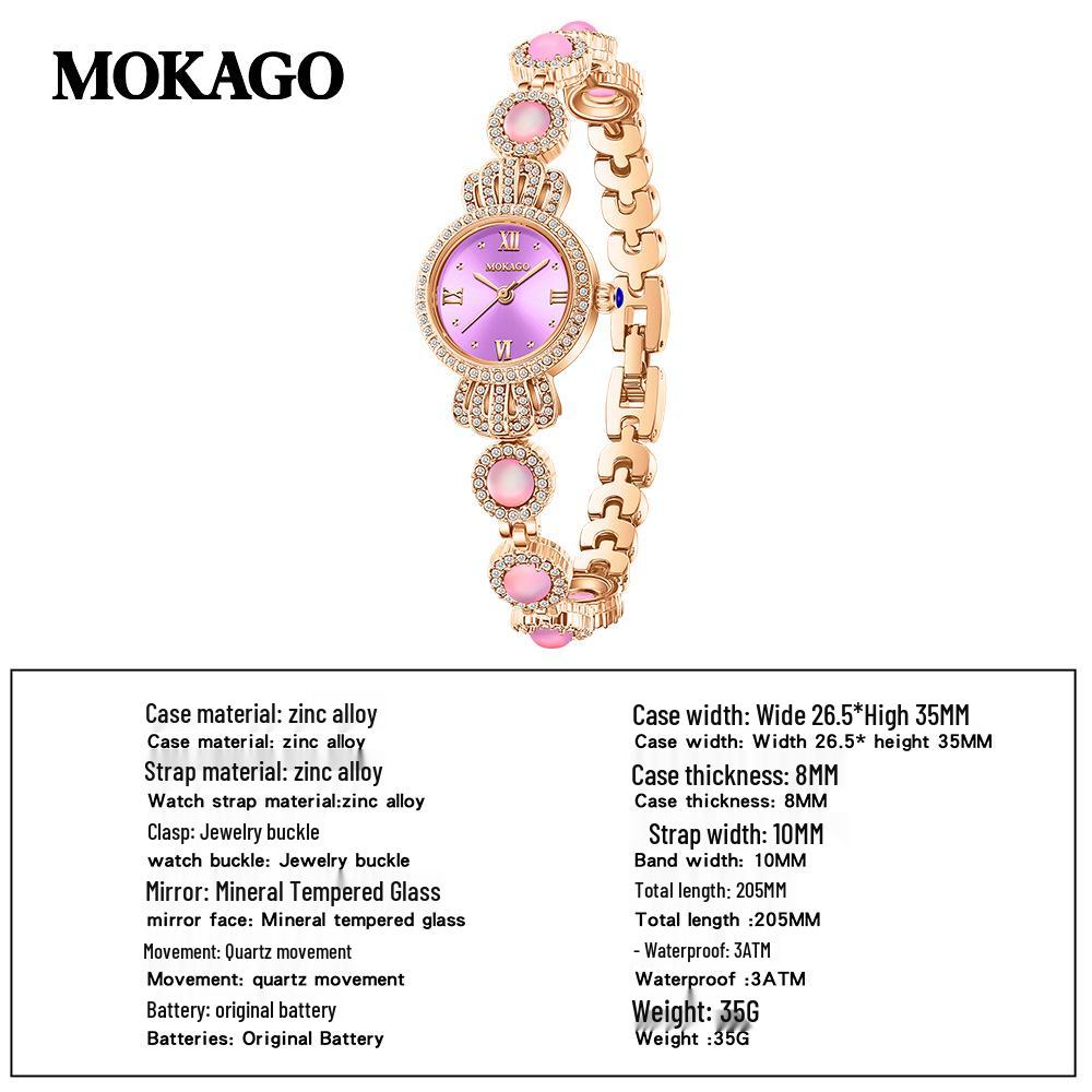 Mokago Women's Quartz Alloy Temperament Watch with Full Diamond Crown and Bracelet - Waterproof Light Luxury