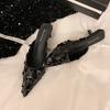 Pointed high heels women's summer sequins pointed stiletto one pedal bag head half slippers