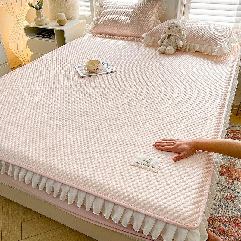 Summer Cool Ice Silk Lace Mat Set: Bean Ice Mat, Bed Sheet, and Mattress Protector with Free Shipping.