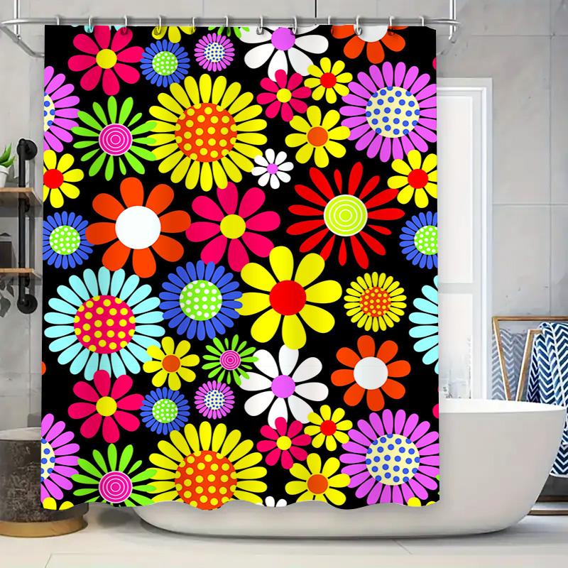 

Bright Floral Shower Curtain Modern Bathroom Decor For Home Kitchen Bathrooms Colorful Flower Fabric Waterproof Wall Hanging Cur 90x180cm