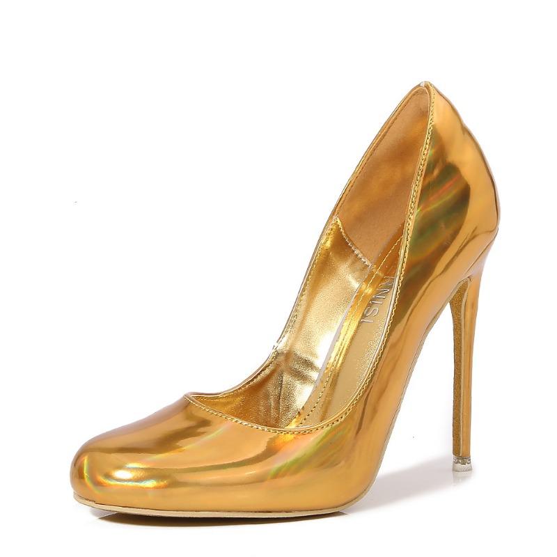 Fashion Red Patent Leather High Heels Single Shoes Round Head Thin Heels Pole Dance Catwalk Large Size Women's Shoes