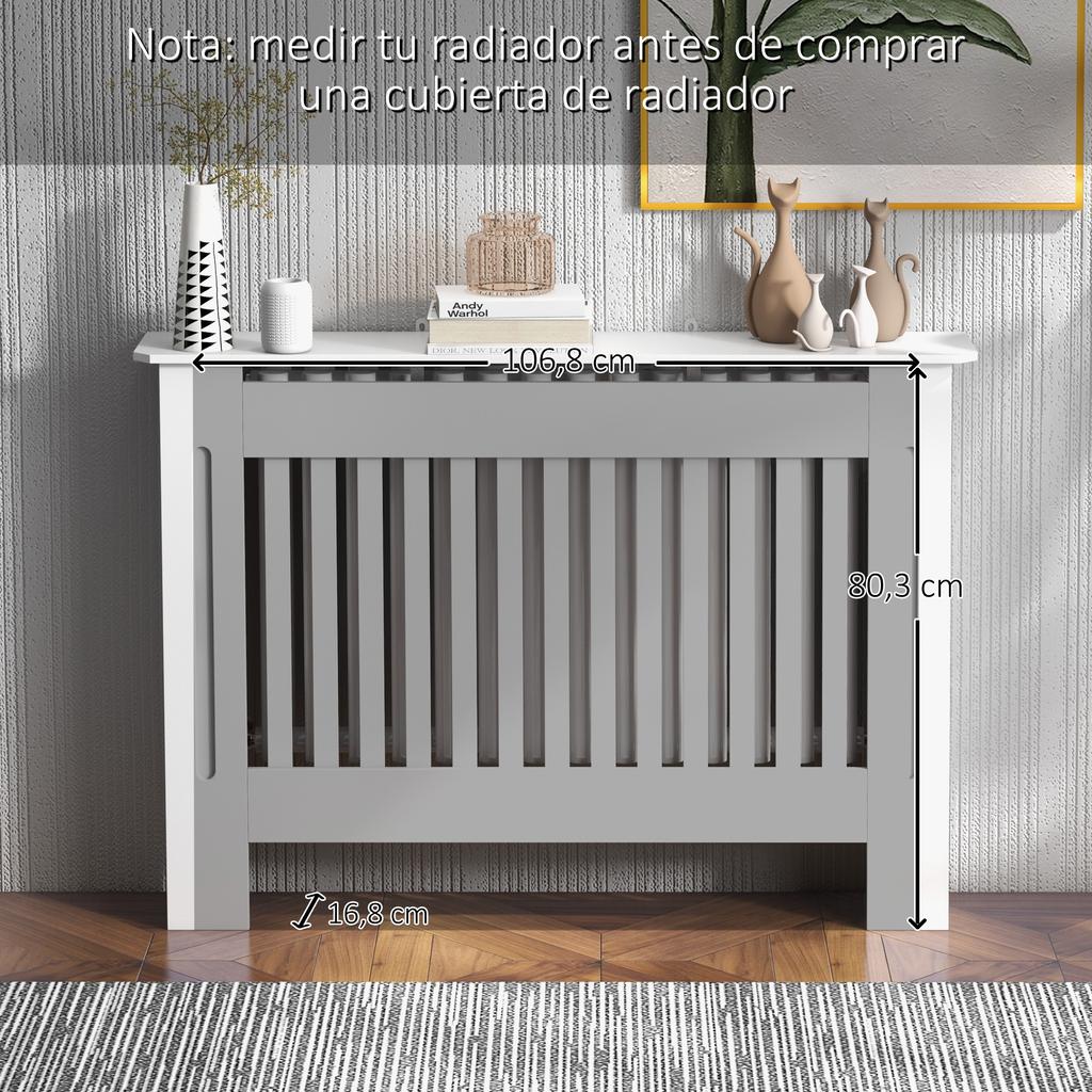 Radiator Cover, Anti-Tip, MDF, 112 x 19 x 81 cm, White