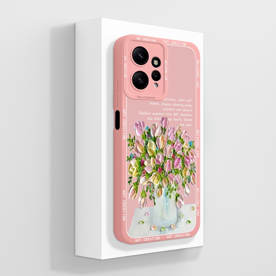 For Redmi Note 12 Pro Plus Phone Case Cute Candy Flowers Cover For Xiaomi Redmi Note12 4G 5G Soft Liquid Silicone Phone Housing