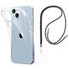 Case and Neck Strap for iPhone 15 - Transparent Soft TPU Adjustable Black Cord Phonillico®