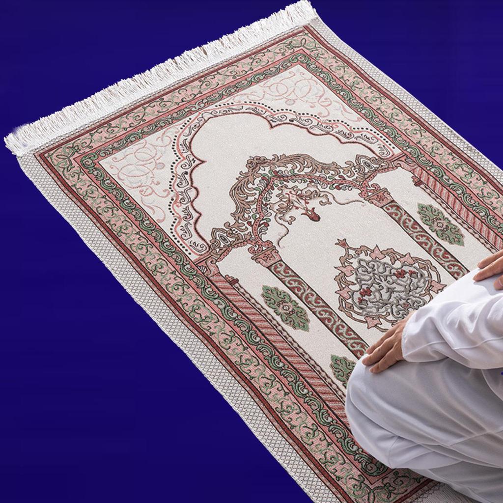 Muslim Mat Floor Carpet Thick Tassel Decor Rectangle Traditional Design Prayer Rug for Travel Temple Prayer Room Women Men