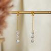 Waterproof Jewelry Long Chain Pendant Earrings 18K Gold Plated Stainless Steel White Tassel Diamond Stud Earring