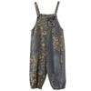 Salopette Jeans Casual Larghi Taglie Forti Donna Primavera Autunno Stampa Floreale Denim Salopette Gamba Larga Salopette Bretelle Pantaloni Ampi