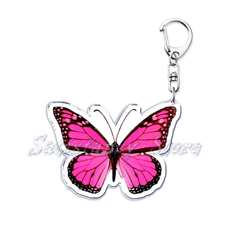 Beautiful Lavender Flower Monarch Butterfly Keychains Ring for Accessories Bag Butterflies Pendant Key Chain Jewelry Fans Gifts