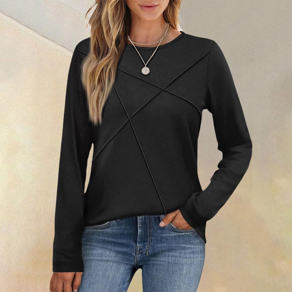 Fashionable Women's Long-sleeved Round Neck Casual  Pleated Loose Top