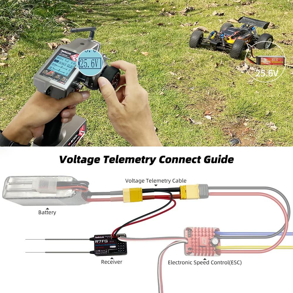 [Authentic RadioLink Product] (R7FG) 2.4GHz RadioLink Receiver for RC Cars with Telemetry, Technical Standards Approved, Includes Telemetry Cable