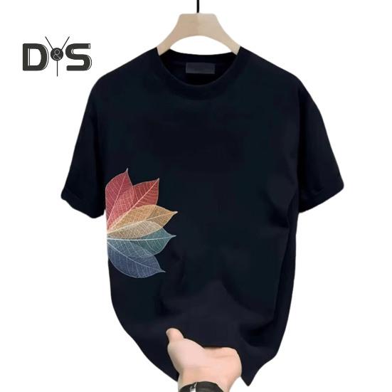 

Мужская футболка с принтом листьев, хлопковая, с круглым вырезом и короткими рукавами, летняя, повседневная, свободная, для повседневной жизни, спорта, пляжа XL чёрный
