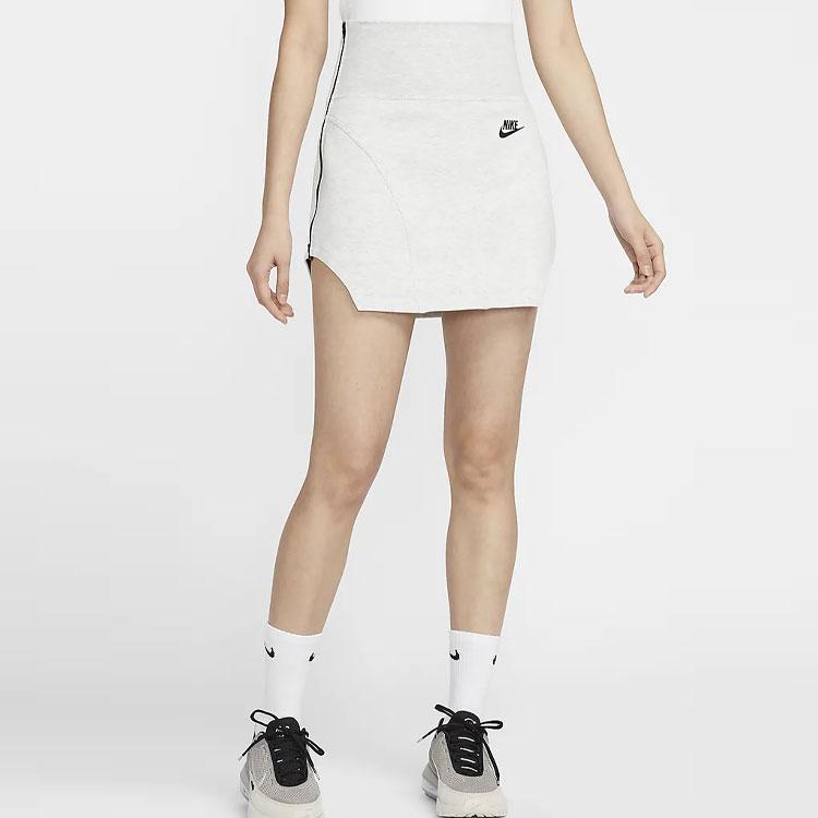 Nike SS24 Sportswear Tech Fleece Logo Print Comfortable High Waist Sports Knit Skirt Women Skirts Light-Gray FQ1853-013