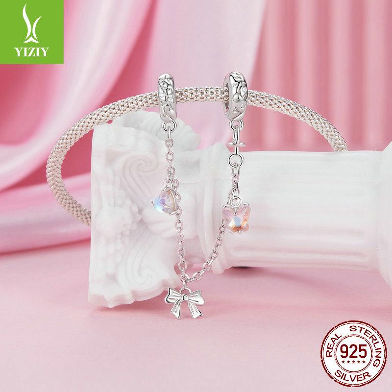 Ballet Bow Diy Safety Chain Accessories, Gentle Romantic Moonstone S925 Sterling Silver Bracelet Beaded