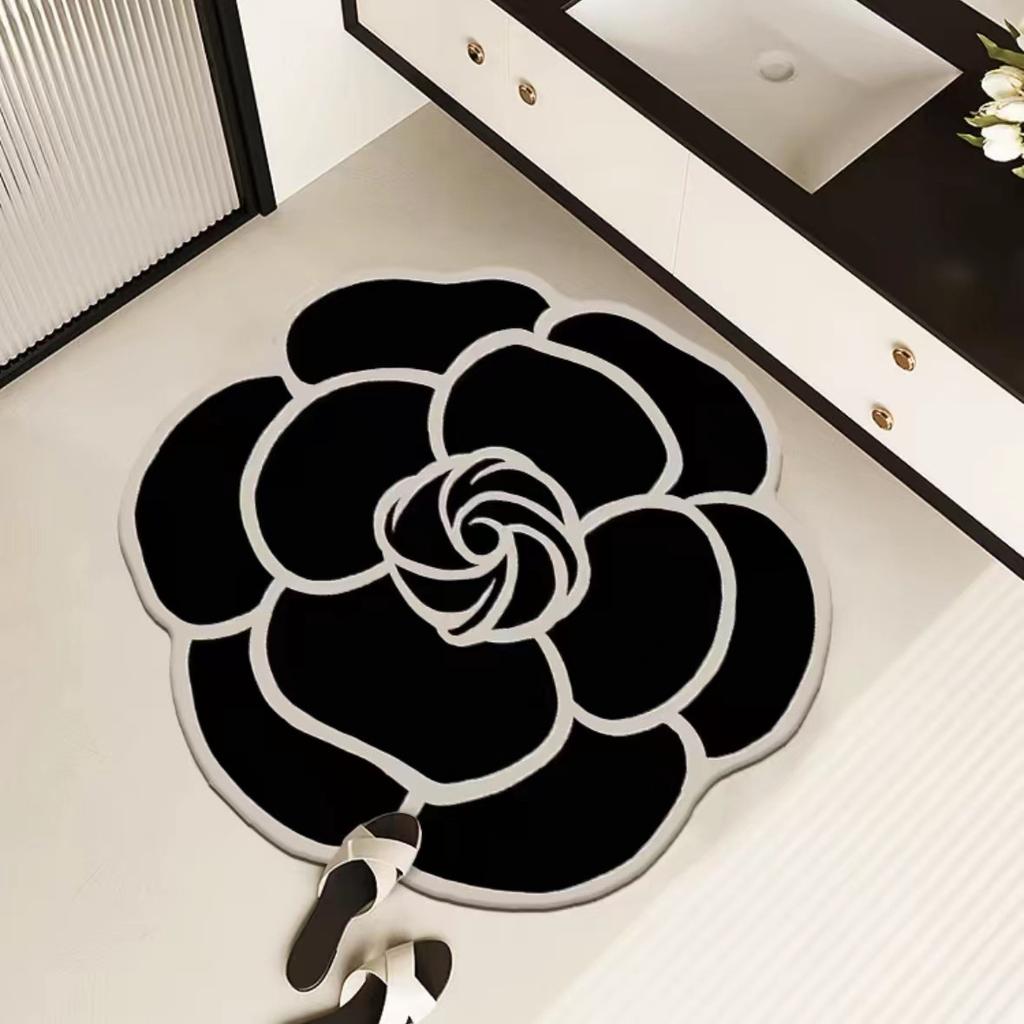 Crystal Velvet Camellia Special-Shaped Carpet Living Room Advanced Floor Mat Bedroom Cloakroom Foot Mat Study Swivel Chair Mat