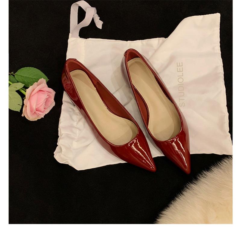 Leather shallow mouth pointed shoes thick heel single shoes women Mary Jane ladyshoes evening shoes small high heels