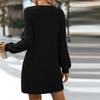Womens Fall Winter Knit Sweater Tunic Dress Casual Long Sleeve V Neck Button Loose Dress With Pocket
