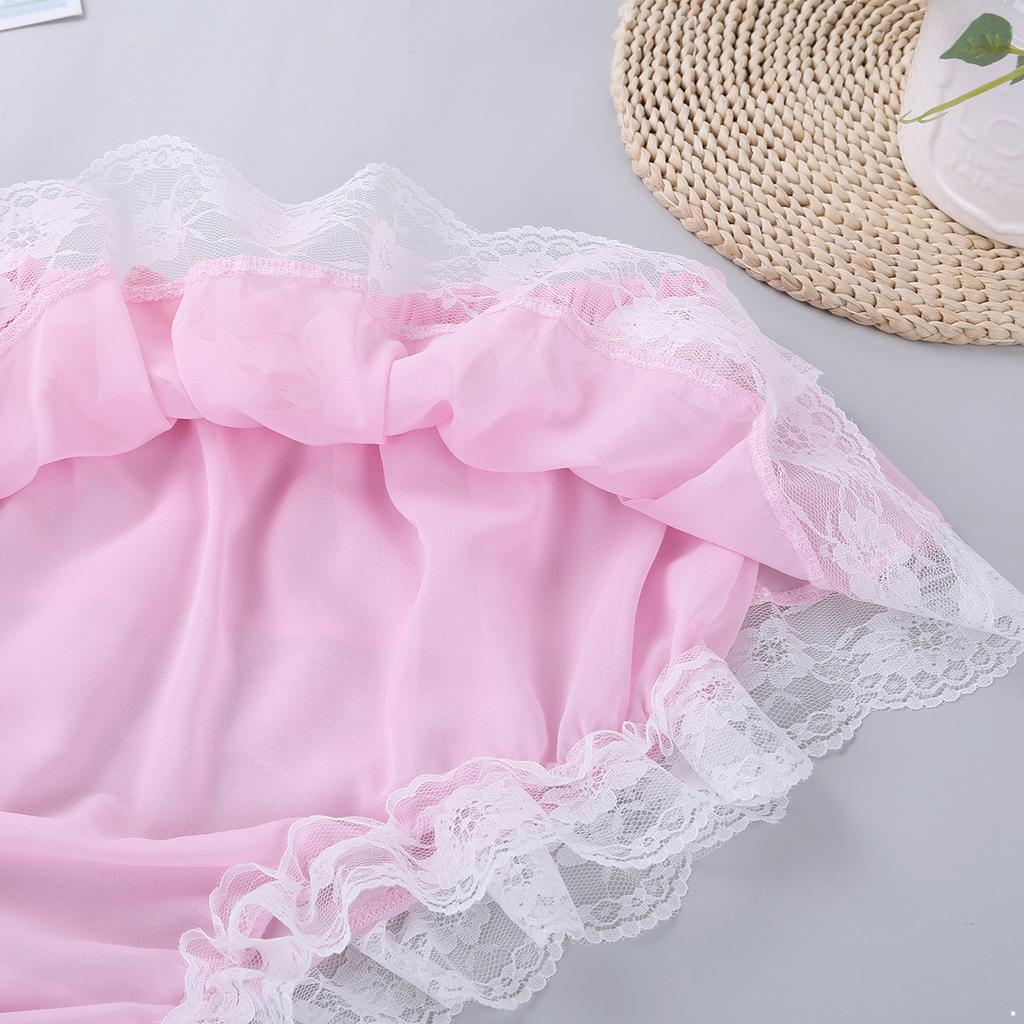 2Pcs Mens Ruffled Lace Sheer Chiffon Sissy Lingerie Set Bra Top with Skirted Petticoated Panties