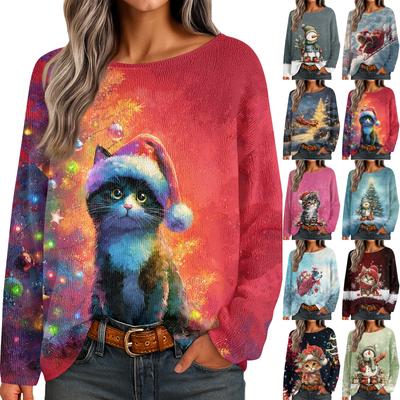 Damen Herbstpullover Langarm Druck Tops Pullover Locker Schick Lässig Basic Kleidung