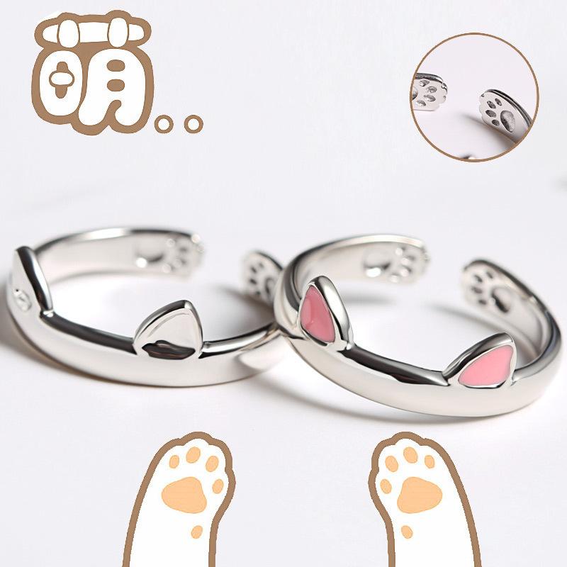 cat ear ring, schoolgirl simple creative trendy index finger opening ins couple adjustable ring