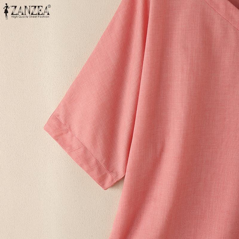 ZANZEA Bluză lejeră cu decolteu în V de culoare uni pentru femei