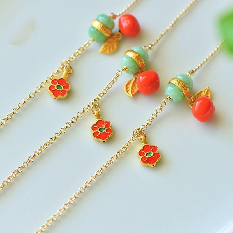 

Браслет с кисточкой из бусин из камня руи с хурмой 17+3cm Adjustable Chain