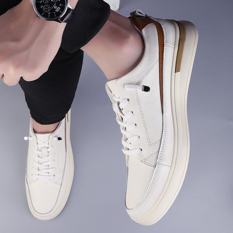 

Men s shoes 2025 summer new men s platform heightening little white casual shoes fashion trend lace-up-free leather board shoes 45 коричневий