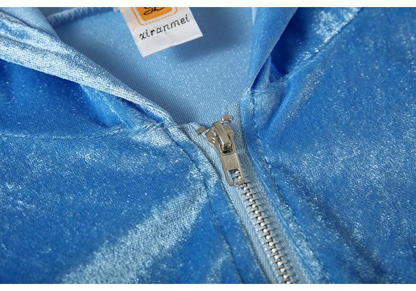 Damen 2025 Einfarbiger Samt-Kapuzenpullover und Weitbeinige Hosen Set
