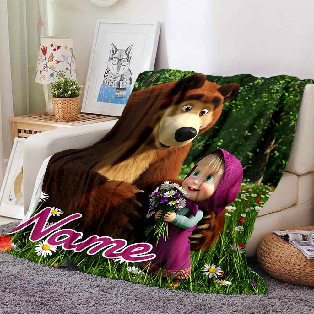 Custom Name Forest Friends Adventure flannel Blanket for Super Soft Cute Comfort Blanket for Travel Bedding Couch Sofa Blanket