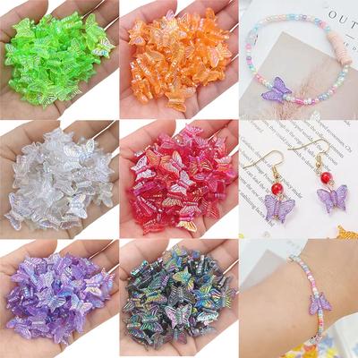 Butterfly Beads AB Color Crystal Acrylic Multicolor Bracelet Neacklce Making DIY Accessories With Hole For Jewelry Making Handmade Crafted