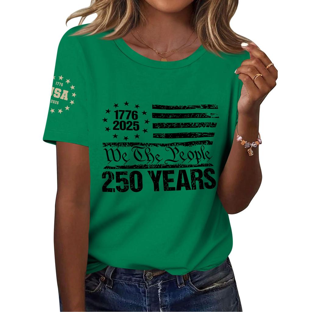 Women's Fashion Casual Printed Short Sleeve Round Neck Pullover Tops