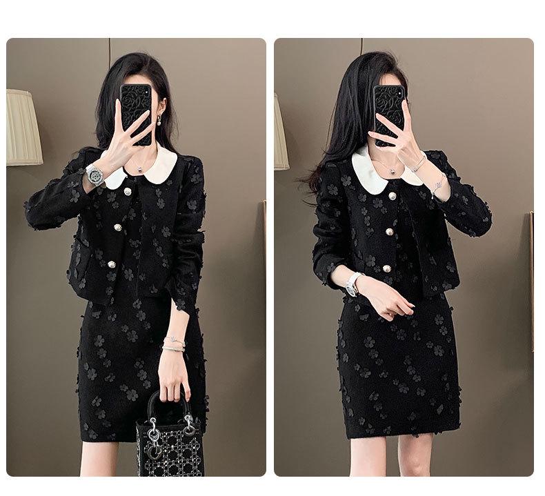 Autumn Black Socialite Style Two-Piece Petal Dress: Chic & Fashionable High-End Short Set