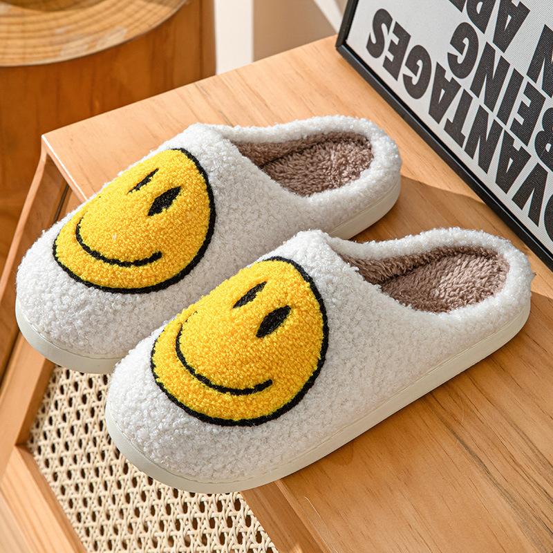 New smiley cotton slippers Korean version ins style fashion home warmth couple outdoor non-slip outer slippers women