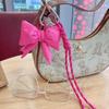 Y2K Trendy Candy Color Leather Cotton Filled Bow Keychain Sweet Bowknot Keyring Bag Pendant Backpack Hanging Decoration