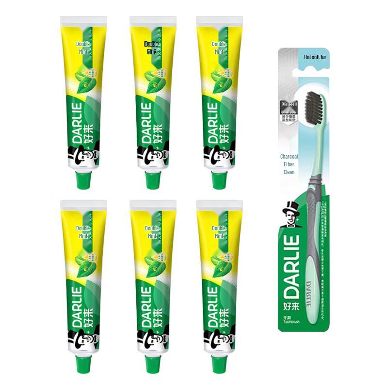 Darlie Dual Mint Toothpaste 6-Pack with Deep Cleaning Toothbrush