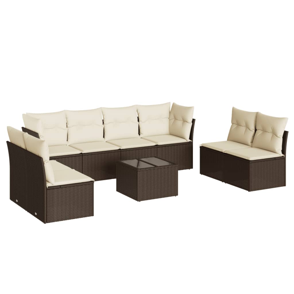 Vidaxl 9-Cz. Conjunto de Móveis de Jardim com Almofadas, Castanho, Rattan Polido