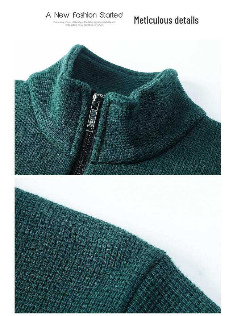 Men's Winter Fleece-Lined Zipper Sweatshirt with Semi-High Collar, Thickened Long-Sleeve Casual Sweater