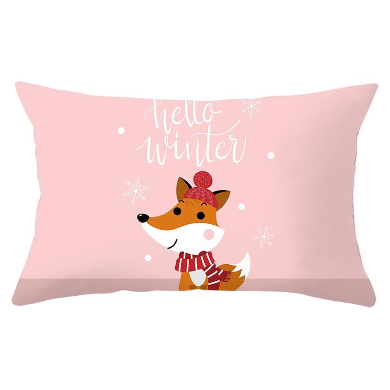 New Christmas Peach Skin Lumbar Pillowcase Cartoon Print Series Sofa Cushion Cover Throw Pillow Cover